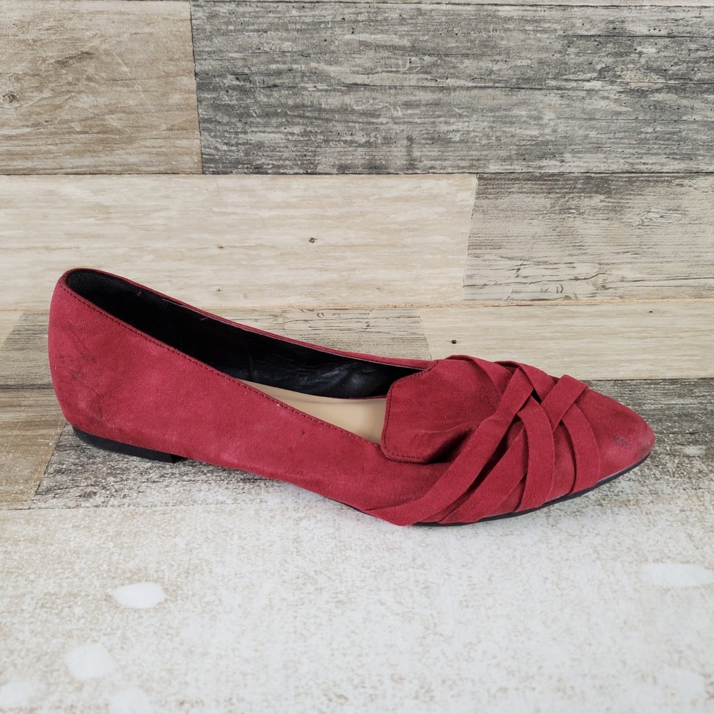 Ataiwee Womens Ballet Flats Sz 7 Red Wine Suede Stylish Pointed-Toe Slip On